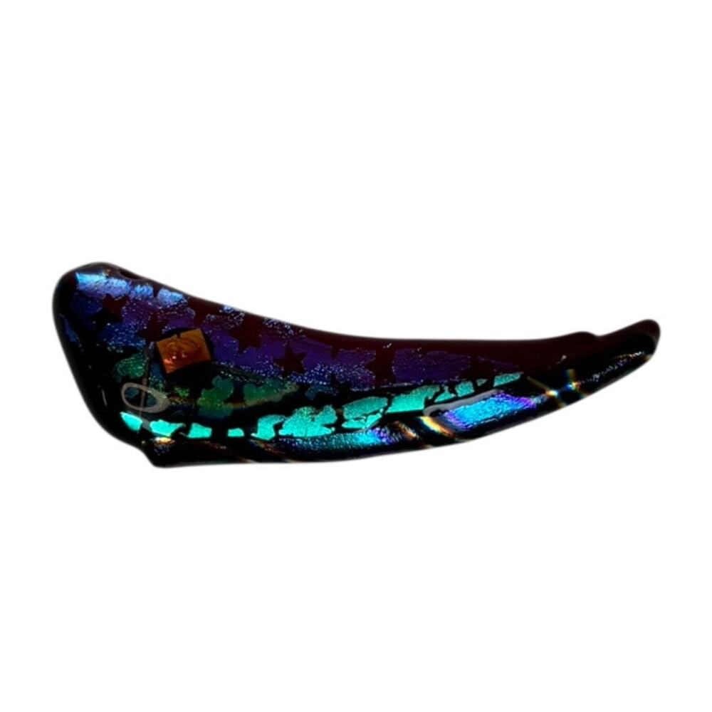 Dichroic Glass Brooch Pin Iridescent Abstract Red Blue Green Art Jewelry 2-5/8"